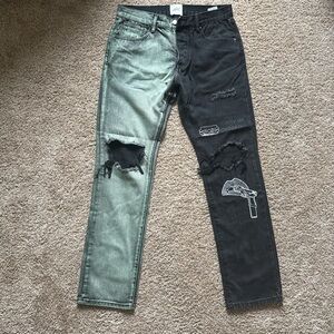MNML Black and Green Patchwork Skinny Jeans